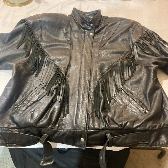 Unbranded Other - Vtg fringe western cowboy biker motorcycle black leather mens jacket XXXLarge